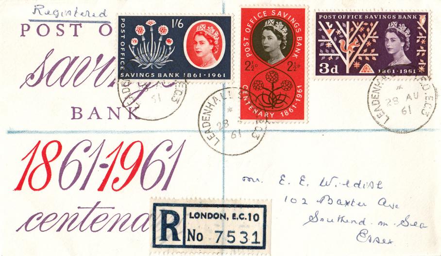 1961 (08) Post Office Savings Bank - Purple & Red Text Cover - Leadenhall St CDS