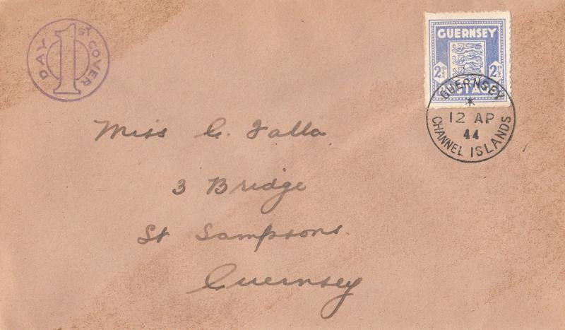 1944 (04) 2½p Blue Guernsey 'Arms' - Plain - Guernsey CDS