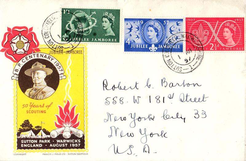 1957 (08) Scouts - F J Field 'Yellow' Cover - Sutton Coldfield CDS (DOUBLE RING CDS)