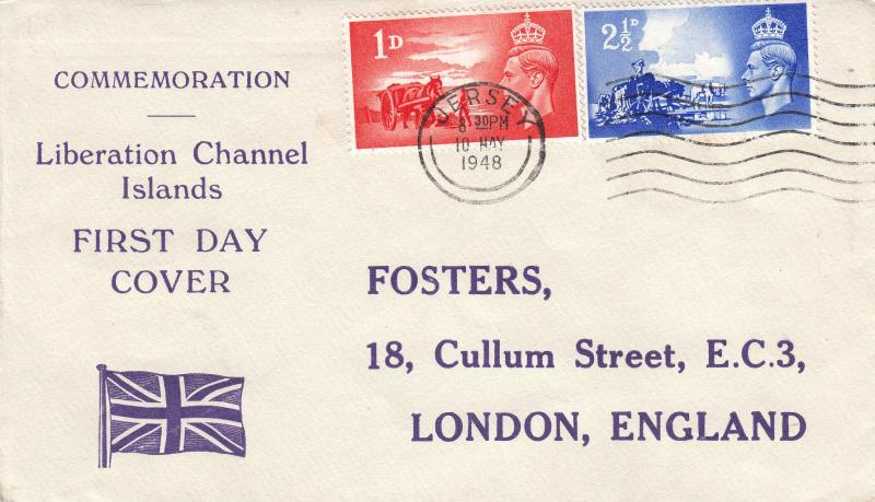 1948 (05) Channel Islands Liberation - Fosters 'Flag' Cover - Jersey Wavy Line Slogan
