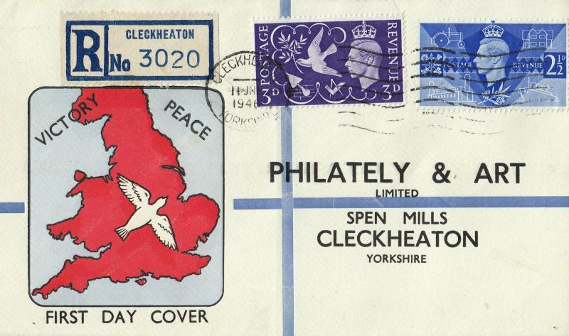 1946 (06) Victory - Philately & Art Cover - Cleckheaton Wavy Line Slogan