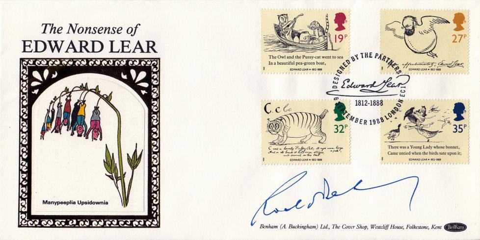 1988 (09) Lear (Stamps) - Benham 'Star' Cover - Signed by Roald Dahl