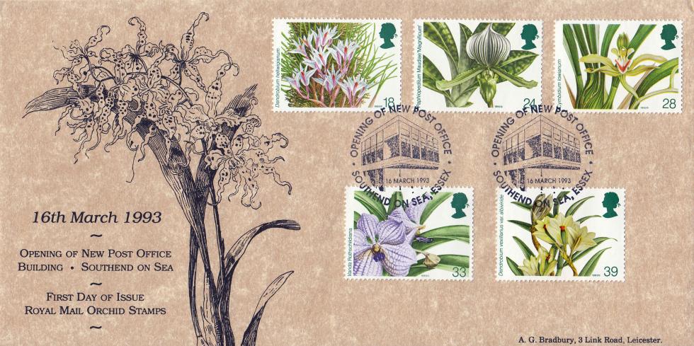 1993 (03) Orchids - Bradbury New Post Office, Southend On Sea Official