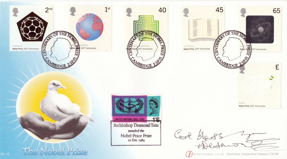 2001 (10) Nobel Prizes - Internet Official - Signed Archbishop Desmond Tutu