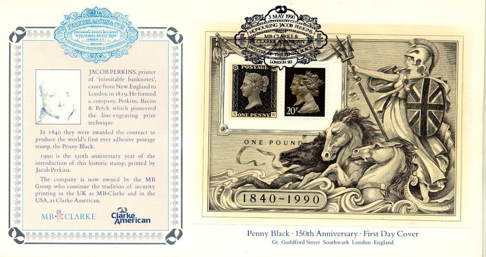 1990 (05) Penny Black M/S - Covercraft Jacob Perkins Official