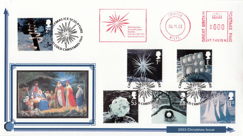 2003 (11) Christmas - Privately Produced 'Jesus In The Manger' Cover - Cold Christmas H/S + Bible Society Meter Mark