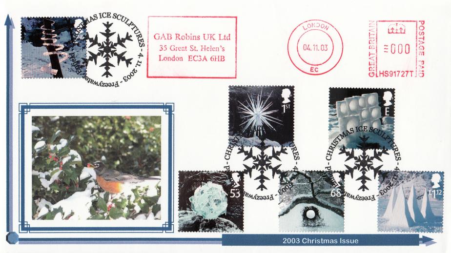 2003 (11) Christmas - Privately Produced 'Robin With Holly & Snow' Cover - Freezywater H/S + GAB Robins Meter Mark