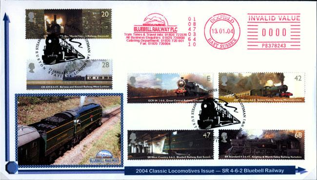 2004 (01) Classic Locomotives (Stamps) - Privately Produced 'Bluebell Railway' Cover - Euston Station H/S + Bluebell Railway Meter Mark