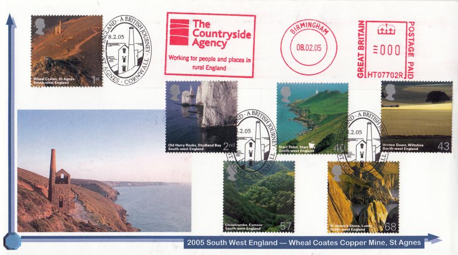 2005 (02) South West England - Privately Produced 'Wheel Coates Copper Mine' Cover - St Agnes H/S + The Countryside Agency Meter Mark