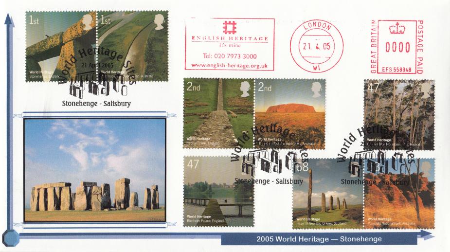 2005 (04) World Heritage - Privately Produced 'Stonehenge' Cover - Stonehenge H/S + English Heritage Meter Mark