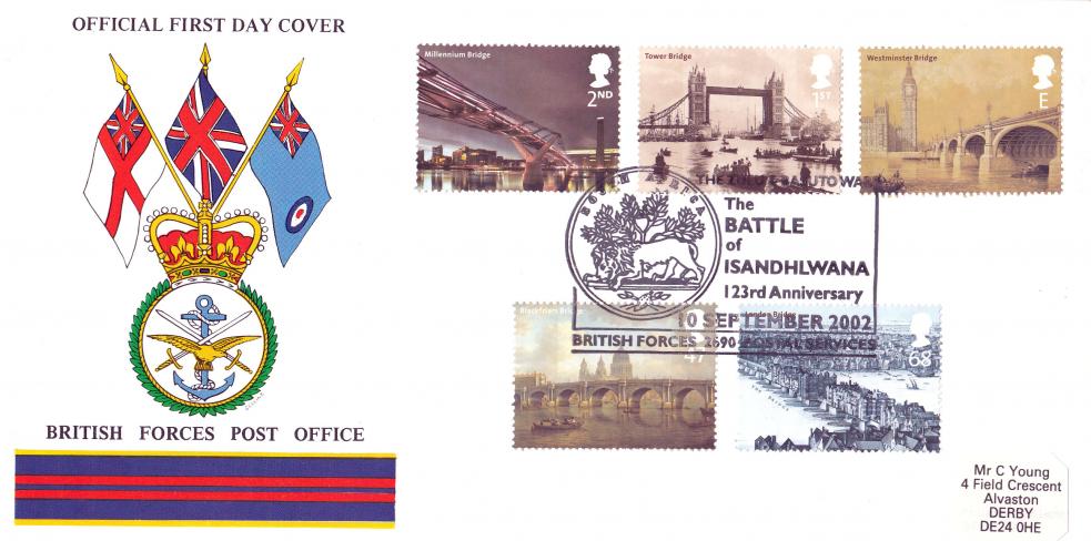 2002 (09) London Bridges - Forces BFPO ALTERNATIVE Official - Battle of Isandhlwana H/S