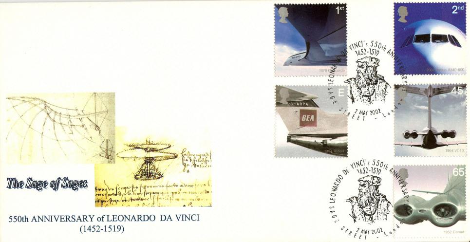 2002 (05) Airliners (Stamps) - Peter Payne The Sage of Sages, Leonardo Da Vinci Official