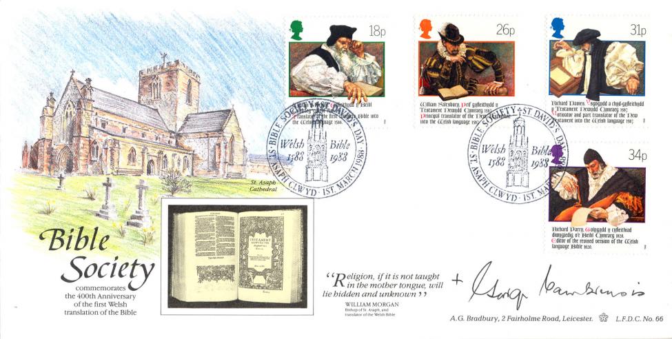 1988 (03) Welsh Bible - Bradbury LFDC Official - Signed by the Archbishop of Wales
