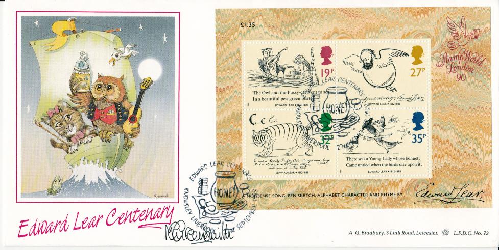 1988 (09) Edward Lear (M/S) - Bradbury LFDC Official - Signed by Malcolm Greensmith