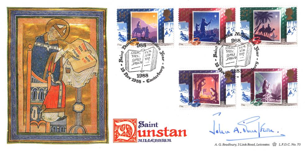 1988 (11) Christmas - Bradbury LFDC Official - Signed by Rev'd John Simpson