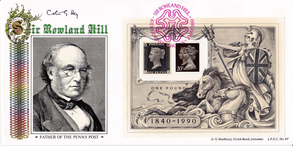 1990 (05) Penny Black M/S - Bradbury LFDC Official - Signed by Colin G. Hey