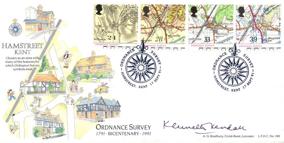 1991 (09) Maps - Bradbury LFDC Official - Signed by Kenneth Kendall