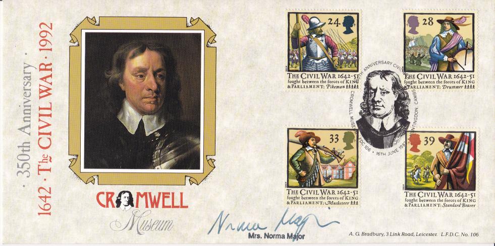 1992 (06) Civil War - Bradbury LFDC Official - Signed by Norma Major