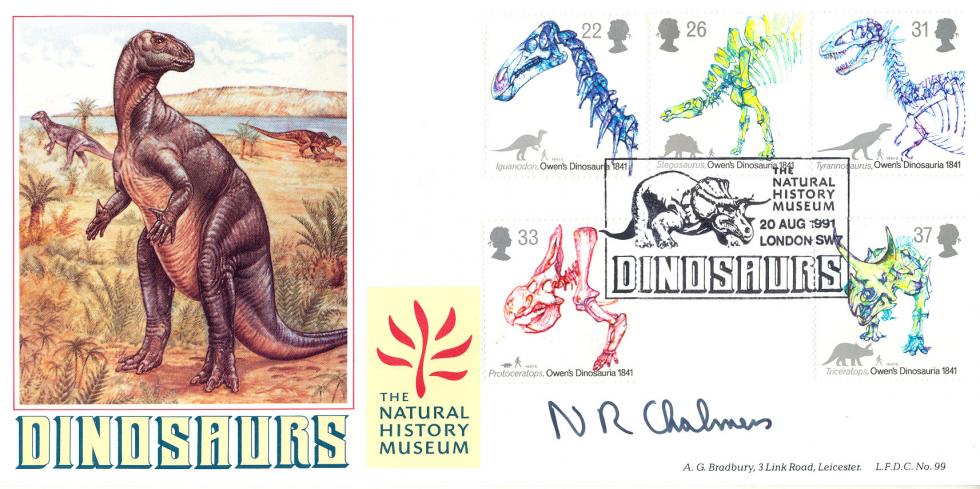 1991 (08) Dinosaurs - Bradbury LFDC Official - Signed by Neil Chalmers