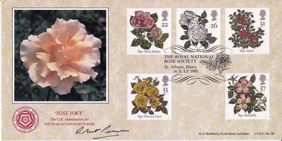 1991 (07) Roses - Bradbury LFDC Official - Signed by Robert Pearson