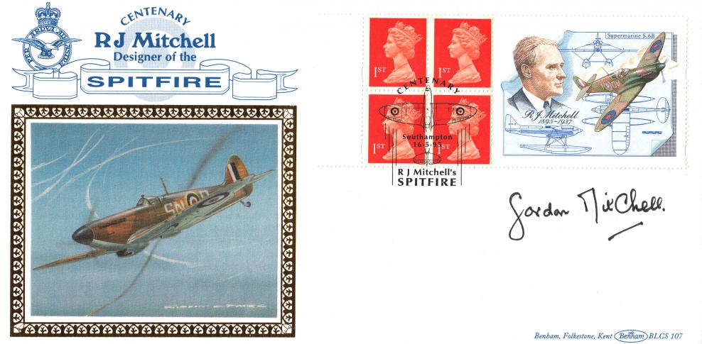 1995 (05) RJ Mitchell Spitfire Label - Benham BLCS 107 Official - Signed by the late Gordon Mitchell