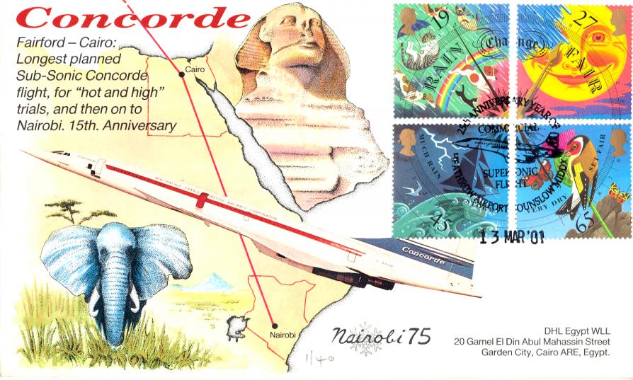 2001 (03) Weather (Stamps) - Cambridge 'Concorde - Fairford-Cairo-Nairobi' Official
