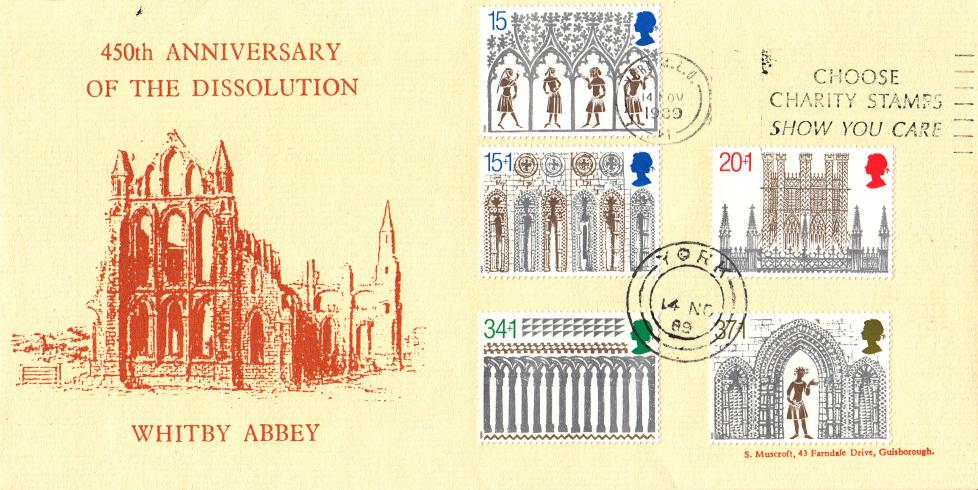 1989 (11) Christmas - Stan Muscroft 'Whitby Abbey' Cover - Choose Charity Stamps Slogan