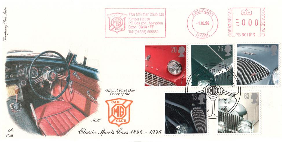 1996 (10) Cars - 4d Post MG Car Club Official + MG Car Club Meter Mark