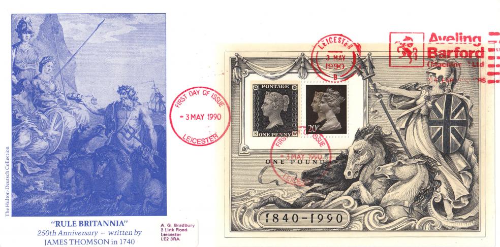 1990 (05) Penny Black M/S - Bradbury 'Rule Britannia' Cover - Aveling Barford Slogan
