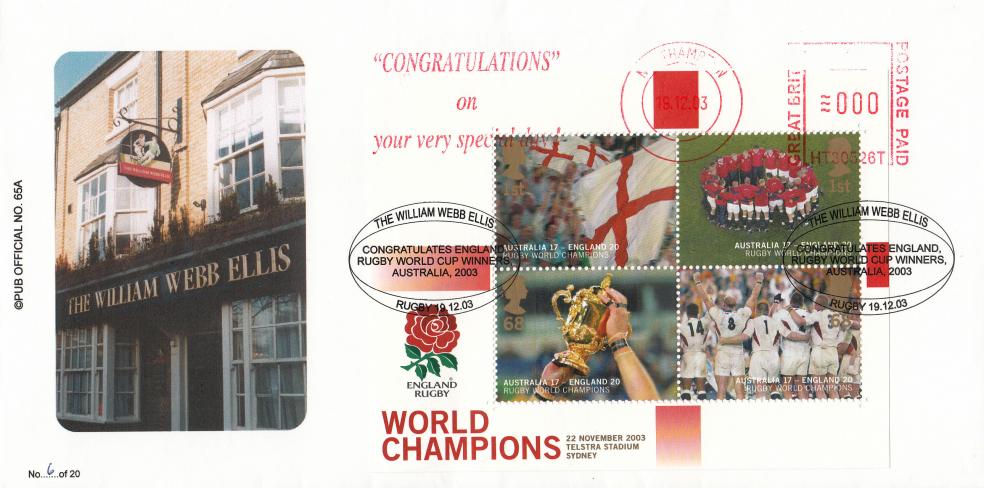 2003 (12) Rugby Winners M/S - Brazier 'The William Webb Ellis Pub Official' - William Webb Ellis H/S + Congratulations Meter Mark