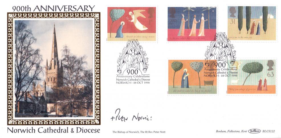 1996 (10) Christmas - Benham BLCS 122 (Norwich Cathedral) Official - Signed by The Bishop of Norwich