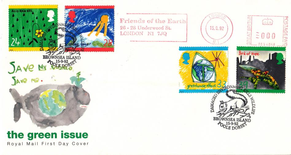 1992 (09) Green Issue - RM - Brownsea Island H/S + Friends Of The Earth Meter Mark