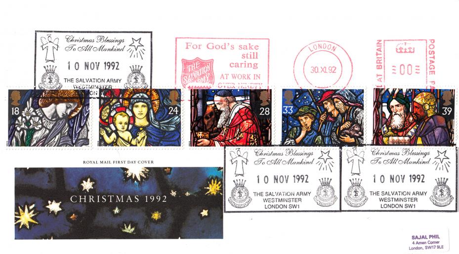 1992 (11) Christmas - RM - The Salvation Army H/S + The Salvation Army Meter Mark