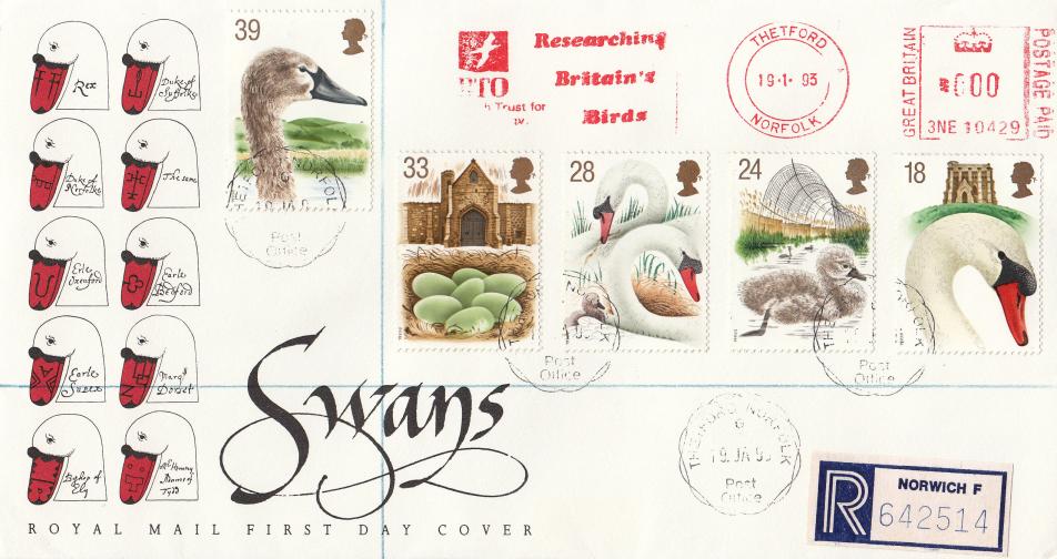 1993 (01) Swans - RM - Thetford CDS + BTO Researching Britain's Birds Meter Mark