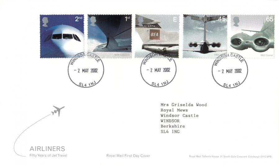 2002 (05) Airliners (Stamps) - RM - Windsor Castle CDS