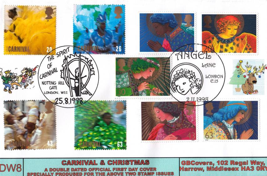 1998 (08) Carnival + 1998 (11) Christmas - GB Covers (Derek Williams) Double Official