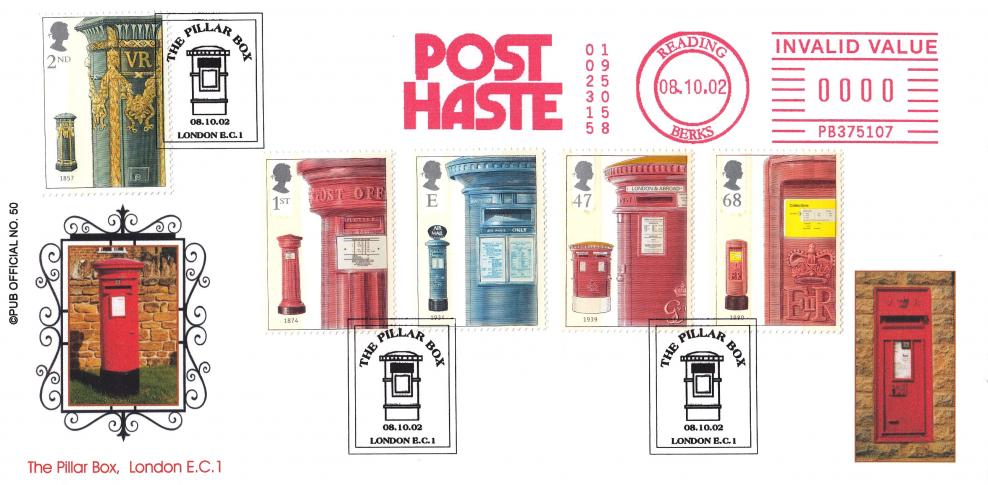 2002 (10) Post Boxes - Brazier 'Pub' Official + Post Haste Meter Mark