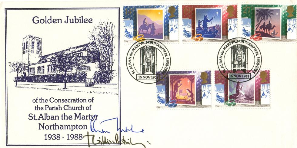 1988 (11) Christmas - St Alban the Martyr Northampton Official - Double Signed by the Rt Rev Lord Bishop of Peterborough & Rev Brian Walshe