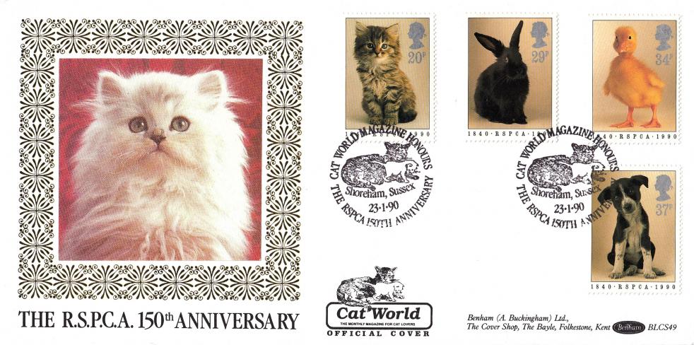 1990 (01) RSPCA - Benham BLCS 49 'Cat World' Official (White Kitten - Pink Background)
