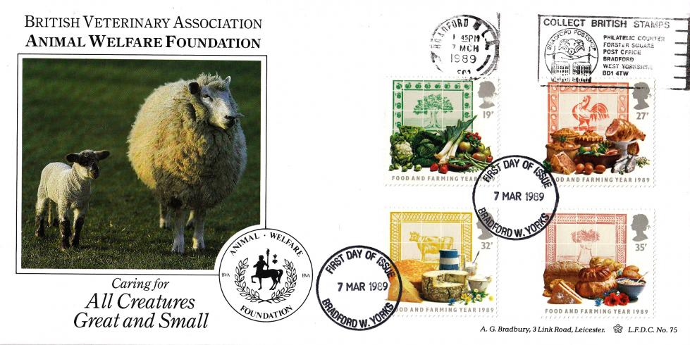 1989 (03) Food & Farming - Bradbury LFDC 75 - Collect British Stamps (Bradford) Slogan