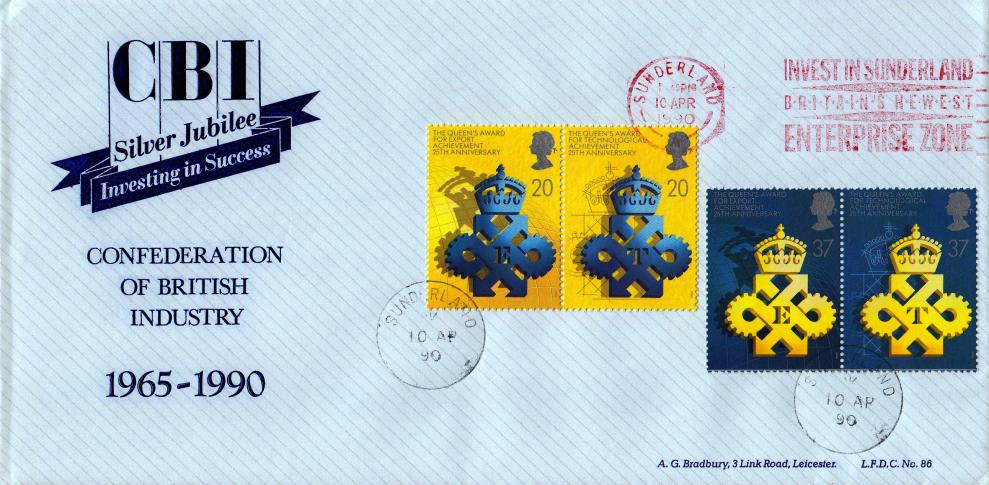 1990 (04) Queen's Awards - Bradbury LFDC 86 - Invest In Sunderland Britain's Newest Enterprise Zone Slogan