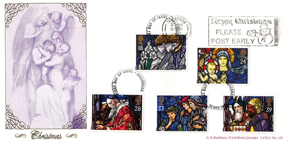 1992 (11) Christmas - Bradbury LFDC 110 - Happy Christmas Please Post Early (Inverness) Slogan