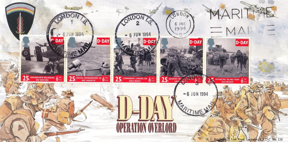 1994 (06) D-Day - Bradbury LFDC 124 - Maritime Mail Slogan