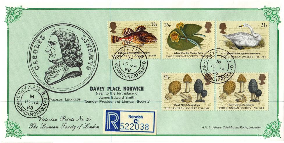1988 (01) The Linnean Society - Bradbury VP 27 - Davey Place, Norwich CDS