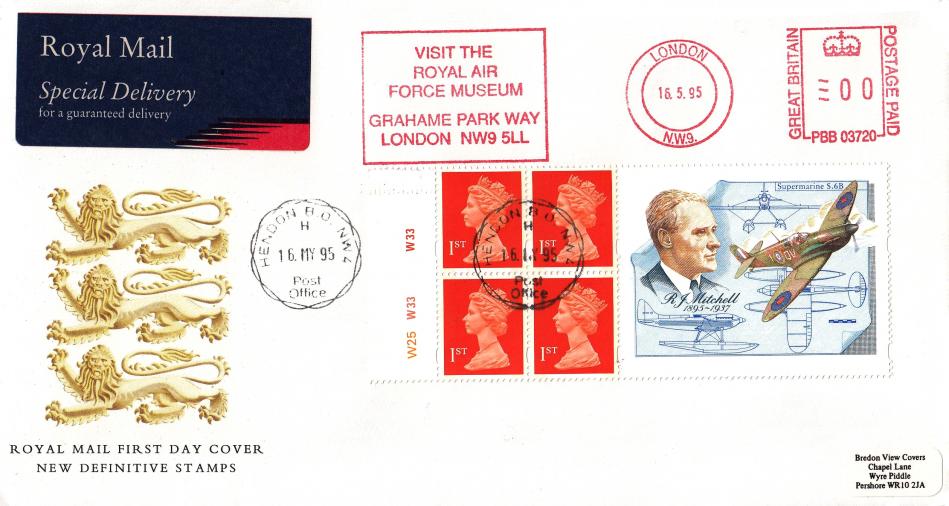 1995 (05) RJ Mitchell Spitfire Label - RM - Hendon CDS + Visit The Royal Air Force Museum Meter Mark