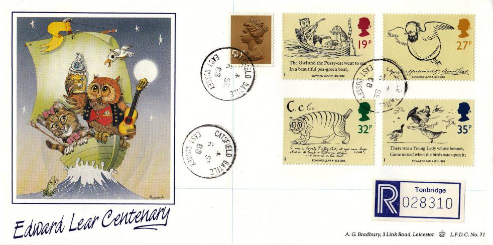 1988 (09) Edward Lear (Stamps) - Bradbury LFDC 71 - Catsfield CDS
