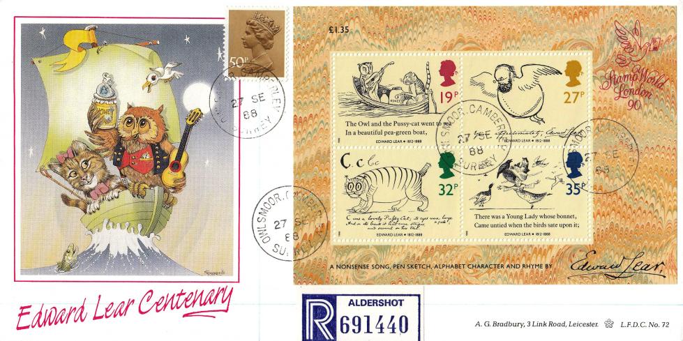 1988 (09) Edward Lear (M/S) - Bradbury LFDC 72 - Owlsmoor CDS