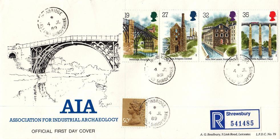 1989 (07) Industrial Archaeology (Stamps) - Bradbury LFDC 79 - Ironbridge CDS