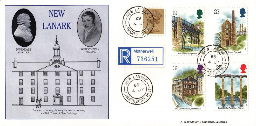 1989 (07) Industrial Archaeology (Stamps) - Bradbury LFDC 78 - New Lanark CDS