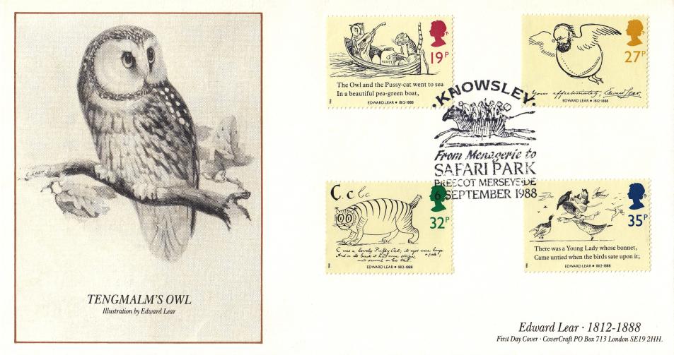 1988 (09) Edward Lear (Stamps) - Covercraft (Tengmalm's Owl) Official